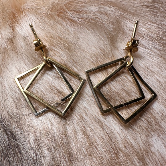 Gold Tone Square Geometric Dangle Earrings - Picture 6 of 7